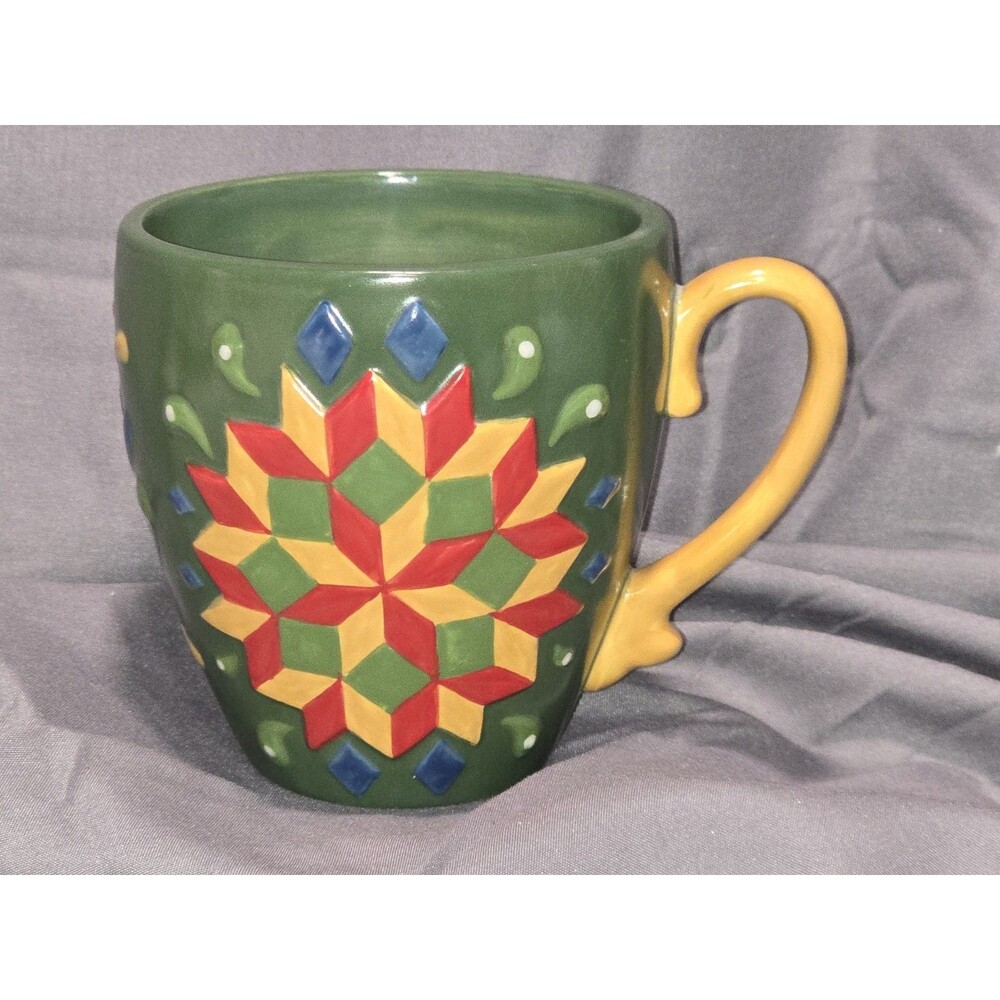 Heartwood Creek Jim Shore 2004 Green W Quilted Star Pattern Mug by Enesco Group